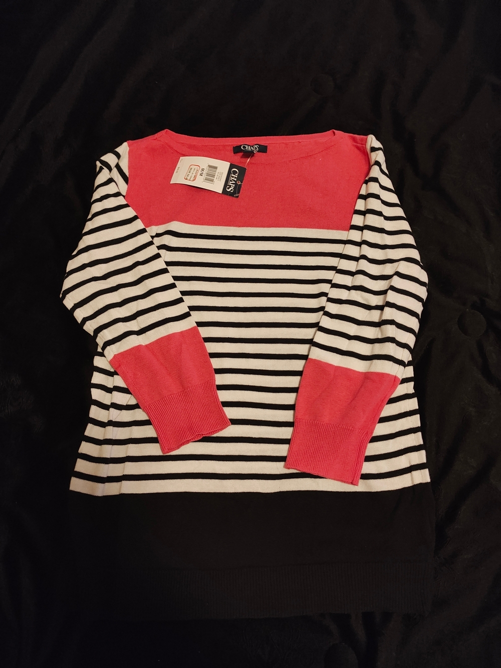 Chaps's Striped Top in Pink, Black & White